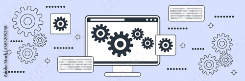 Data processing, information computing flat contour style vector concept illustration