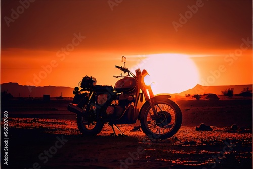 motorcycle on sunset background. Genarative AI © CREATIVE STOCK
