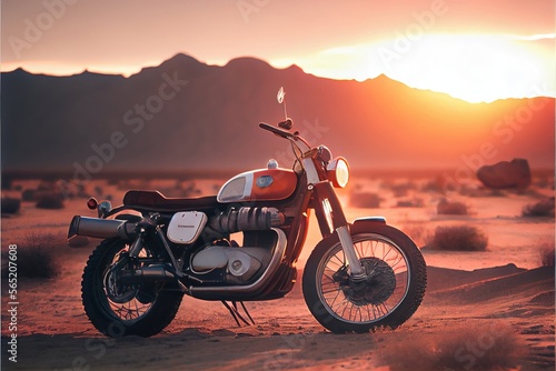 motorcycle on sunset background. Genarative AI