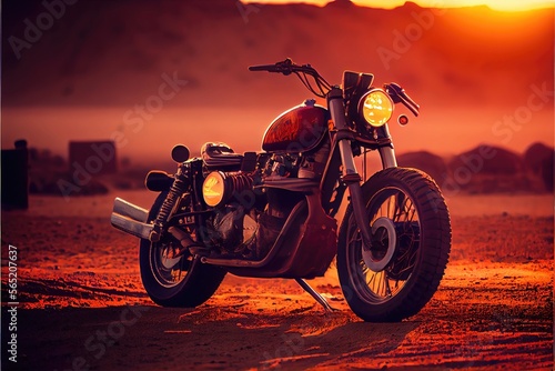 motorcycle on sunset background. Genarative AI