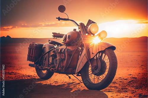 motorcycle on sunset background. Genarative AI