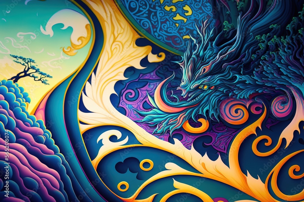 Surreal psychedelic landscape. Generative AI Surreal psychedelic landscape. Generative AI