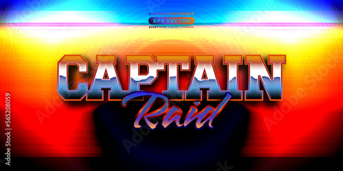 Captain raid editable text style effect in retro look design with experimental background ideal for poster, flyer, logo, social media post and banner template promotion