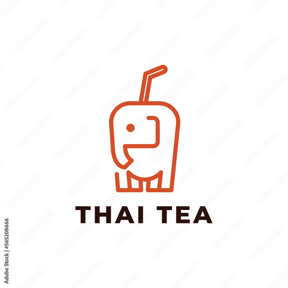 Thai tea logo with line art style and minimalist
