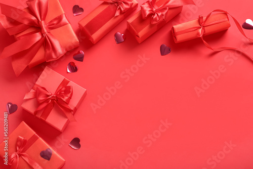 Red gift boxes with ribbons...