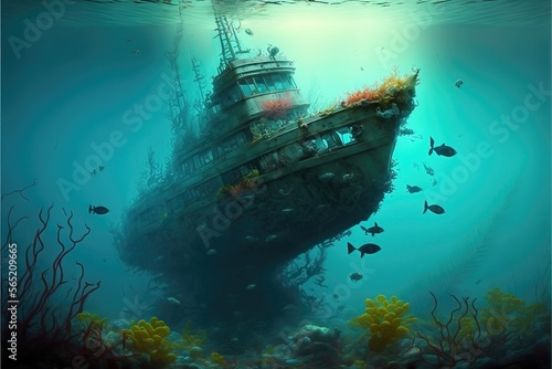 Ship wreck in the sea. Genarative AI