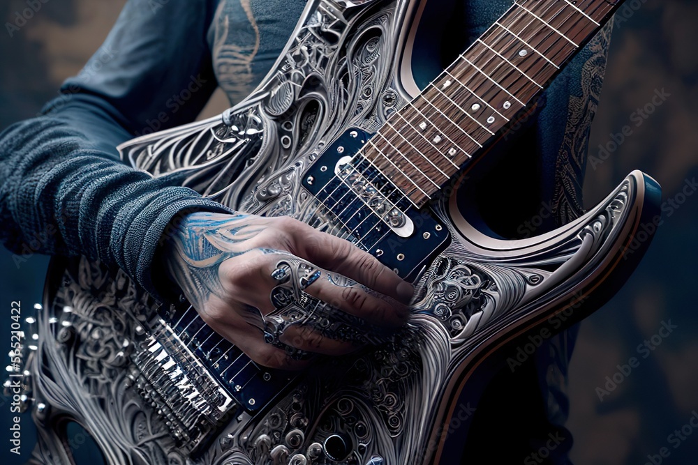 Rocker playing a futuristic guitar, created with Generative AI ...