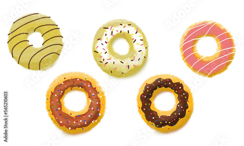 sticker set of sweet donuts decorated with chocolate. perfect for aesthetic digital notes. isolated transparent background png