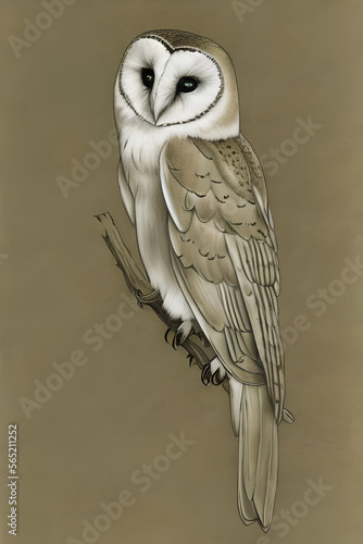Colour sketch of a Barn Owl on a branch