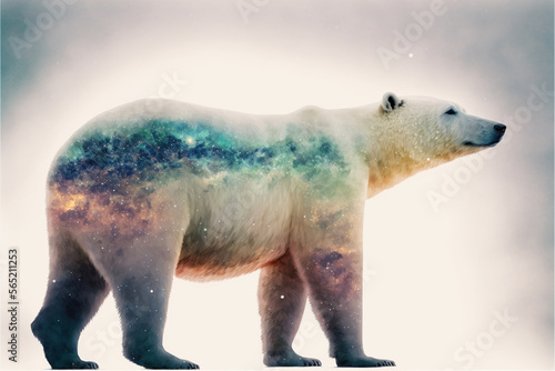 Polar bear and Northern lights Watercolor