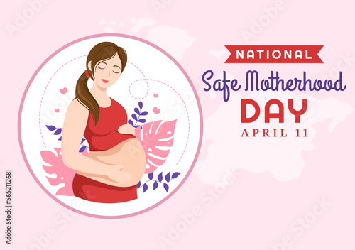 National Safe Motherhood Day on April 1 Illustration with pregnant Mother and Kids for Web Banner or Landing Page in Flat Cartoon Hand Drawn Templates