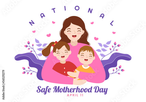 National Safe Motherhood Day on April 1 Illustration with pregnant Mother and Kids for Web Banner or Landing Page in Flat Cartoon Hand Drawn Templates