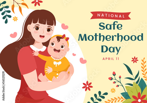 National Safe Motherhood Day on April 1 Illustration with pregnant Mother and Kids for Web Banner or Landing Page in Flat Cartoon Hand Drawn Templates