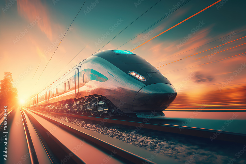 Obraz premium futuristic transportation system, high-speed train, utilizing OpenAI technology, generative ai