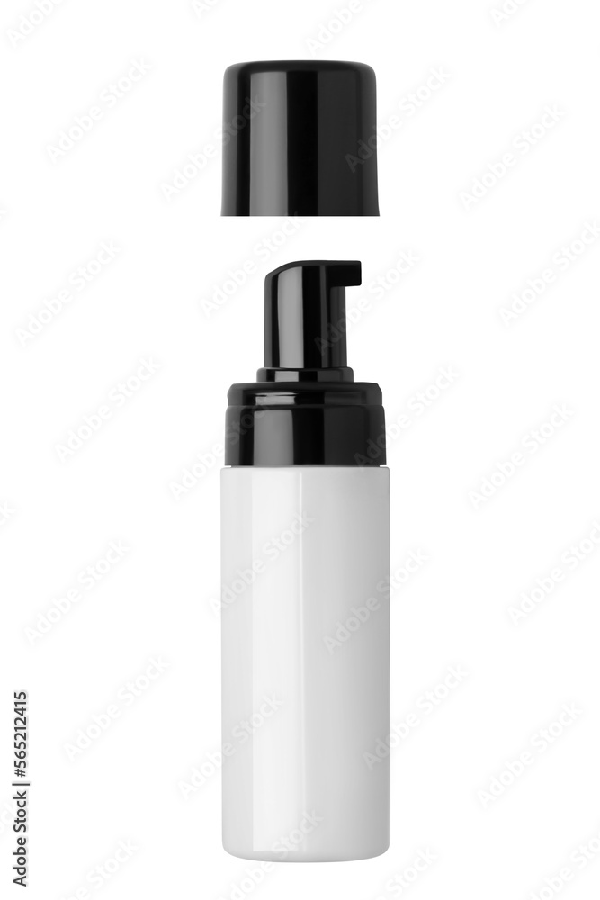 White glossy plastic bottle with pump dropper for medicine or cosmetic isolated on white background, Cream spa bottle, bottle with lid White glossy plastic bottle with pump dropper for medicine or cosmetic isolated on white background, Cream spa bottle, bottle with lid