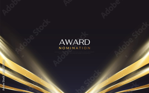 Luxury and Elegant Blue and Gold Background with Golden Light and Paper Cut Style. Can be Used for Award, Banner, Card, Nomination, Ceremony, Formal Invitation or Certificate Design