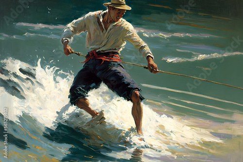 man on a kayak oil painting