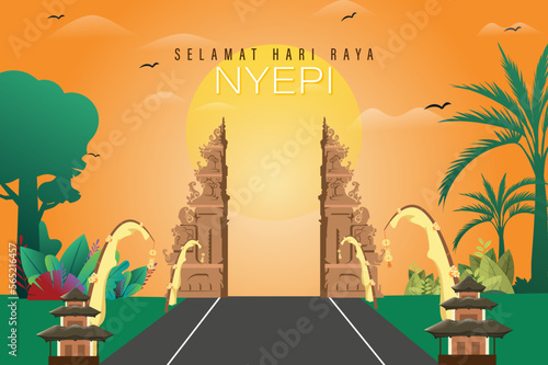 Happy Bali's Day of Silence and Hindu New Year Vector Illustration, Nyepi Day and Hari Raya Saka, Hindu Ceremony