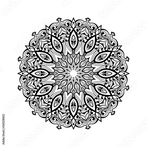 Decorative mandala for Mehndi, wedding, tattoo, islam. Hand drawn pattern. Coloring book page.