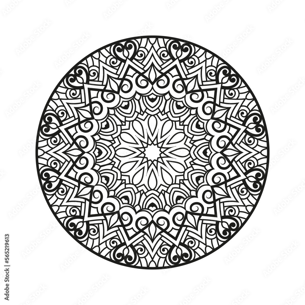 Decorative mandala for Mehndi, wedding, tattoo, islam. Hand drawn pattern. Coloring book page.