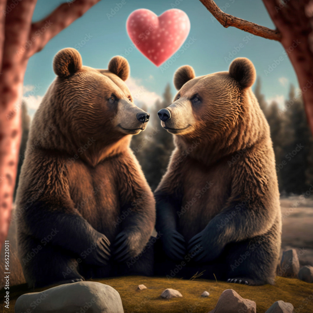 Obraz premium bear couple celebrate valentine's day - generative ai