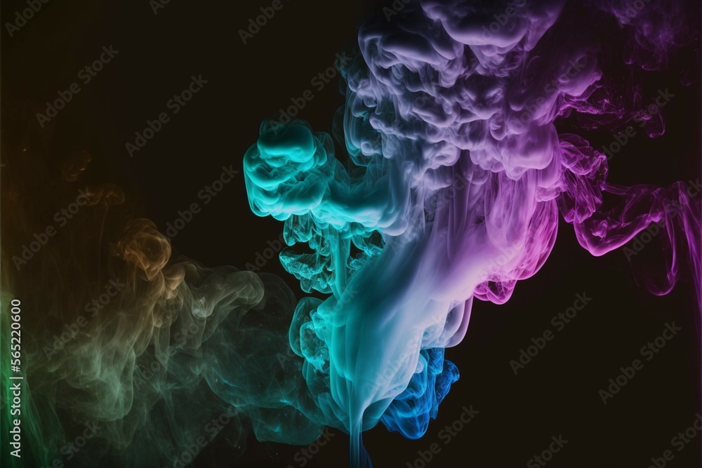 Fototapeta premium Smoke, dark background with colored lights, Ai