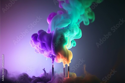 Smoke, dark background with colored lights, Ai