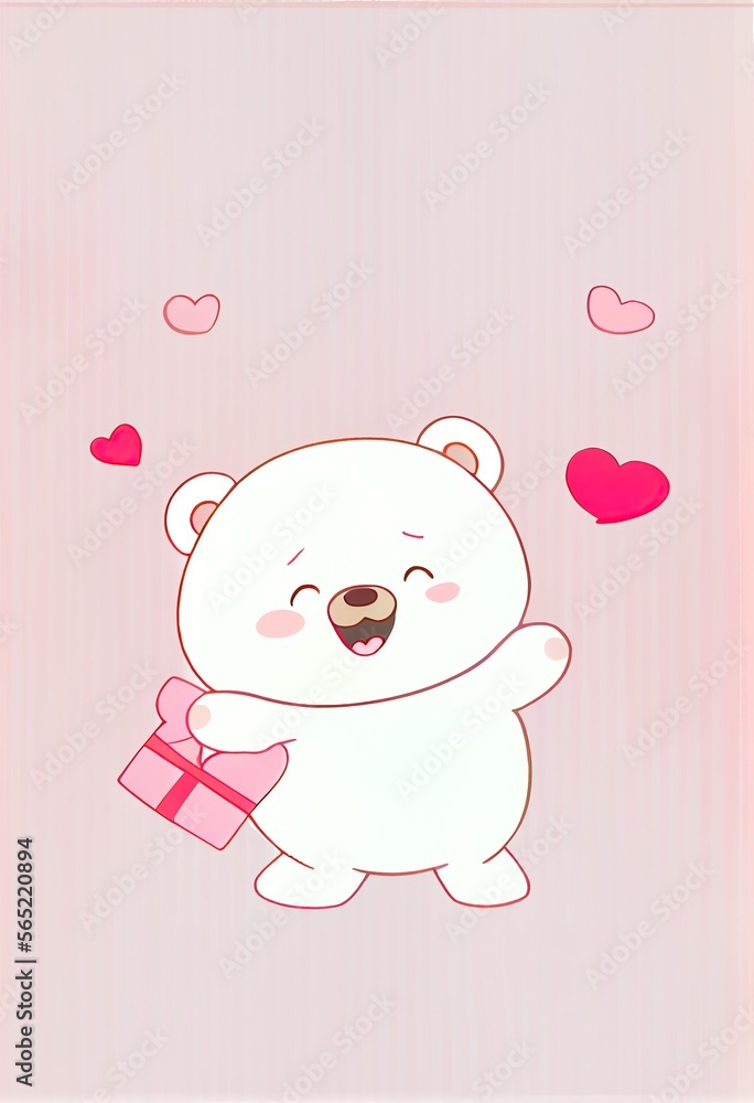 Cute Valentine Bear Holding Gift in a Sea of Hearts Cute Valentine Bear Holding Gift in a Sea of Hearts