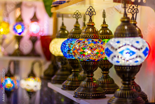 Traditional Turkish mosaic lamps close ups Istanbul market © Stella Kou