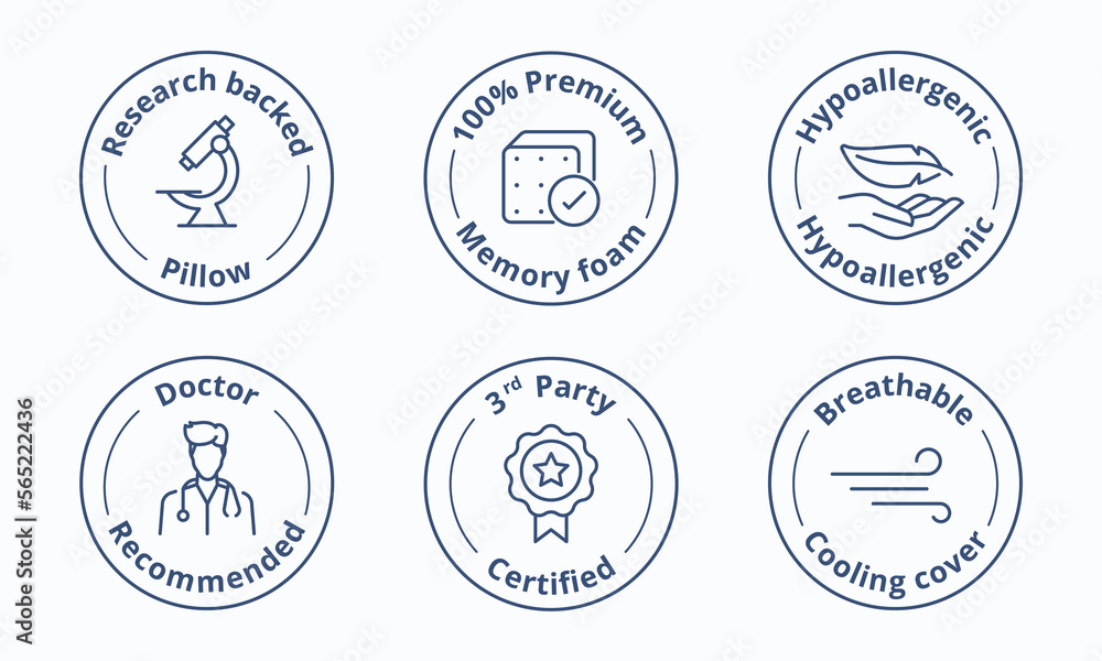 Pillow quality certification sign. Special features symbol. Pillow unique selling point badge vector illustration. Perfect design for shop and sale banners. Pillow quality certification sign. Special features symbol. Pillow unique selling point badge vector illustration. Perfect design for shop and sale banners.