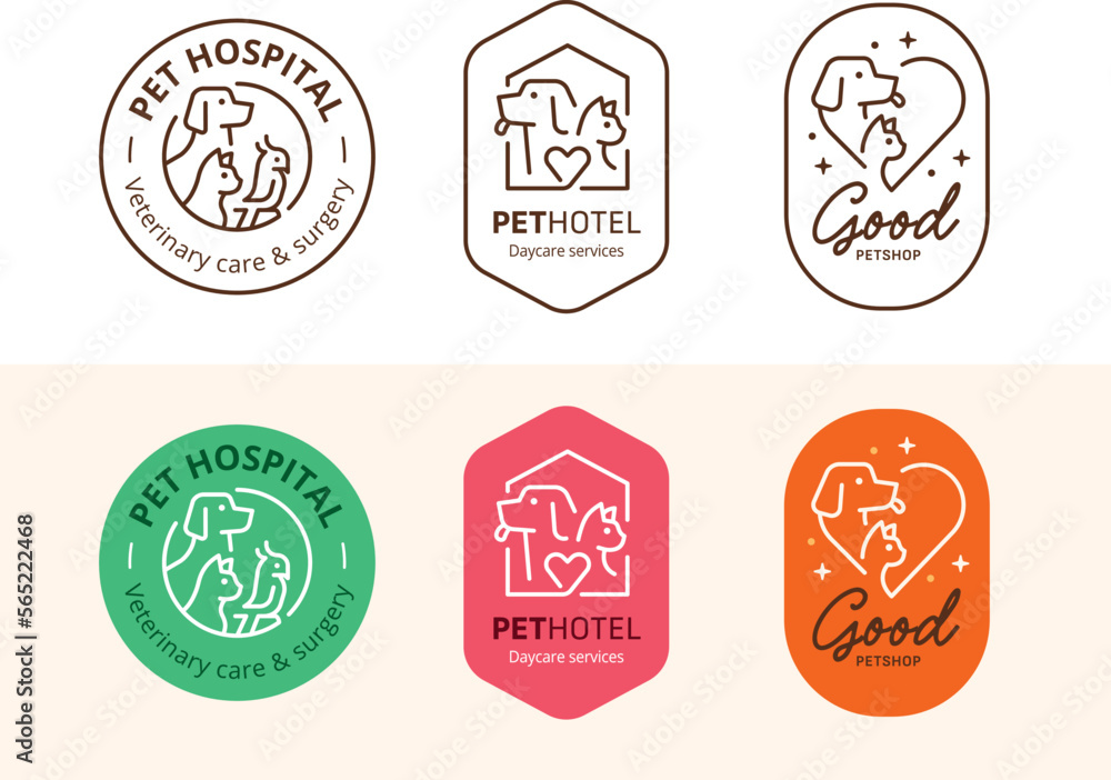 Pet store, shop, hotel, or hospital logo. Pet-related label badge vector illustration. 