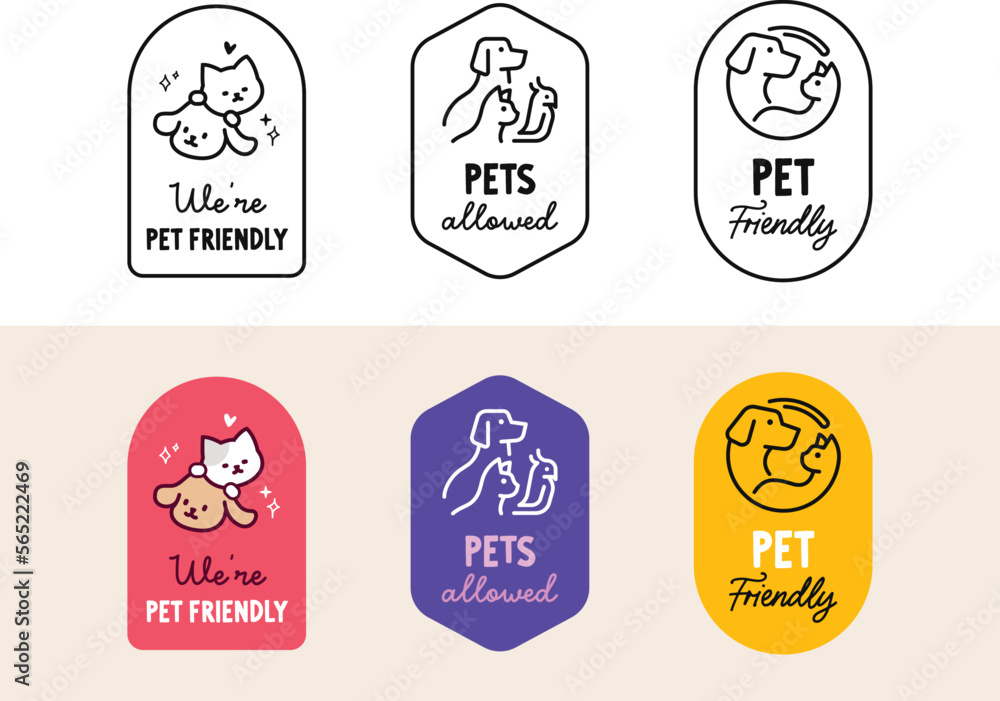 Pet-friendly label. Pet allowed badge vector illustration. Sign design for shop and advertising banners.