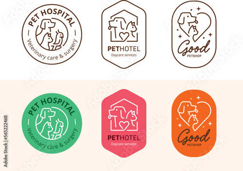 Pet store, shop, hotel, or hospital logo. Pet-related label badge vector illustration. 