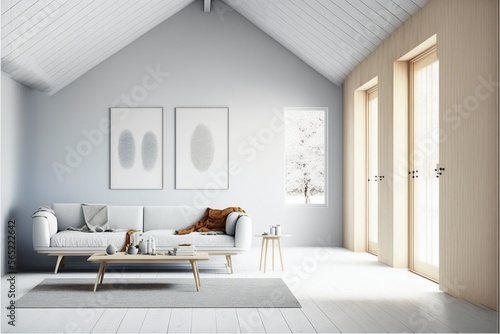 Scandinavian Interior Wall Mockup  Clean  Minimalist   Modern with Textile   Wood Textures