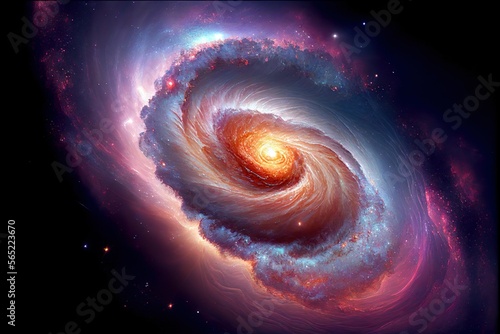 Colorful galaxy in spiral created with Generative AI technology photo