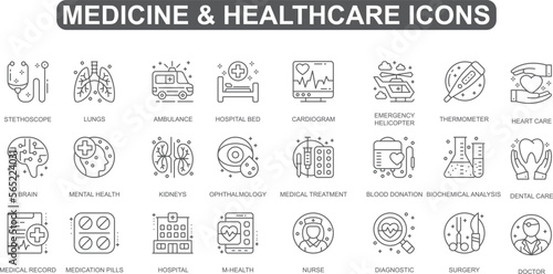 Medicine  and Healthcare Vector, simple set vector thin line medical and science icons