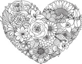 Various flowers in heart shape, for paper cut, laser cut, card making, coloring page and so on. Vector illustration.