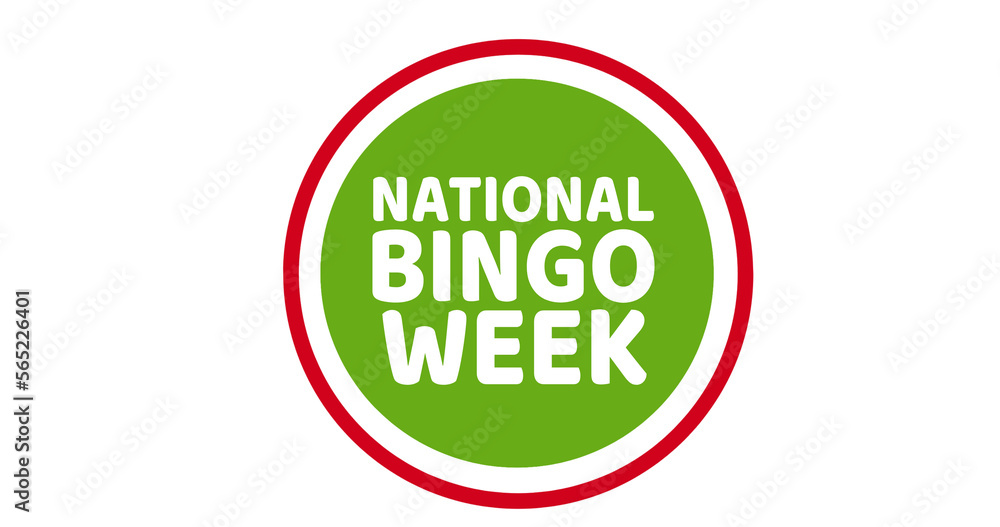 Image of national bingo week on green and red circle on white background Image of national bingo week on green and red circle on white background