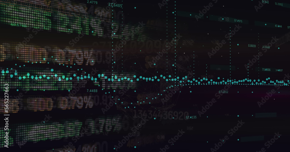 Obraz premium Composition of green line and financial data processing