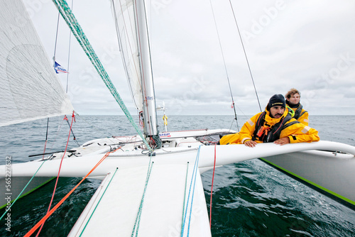 Training session before the Atlantic Crossing from Lorient in Brittany to Saint-Barthelemy, French West Indies for Vincent Beauvarlet and Vincent Lantin on a 23 feet multihull ( Mu photo