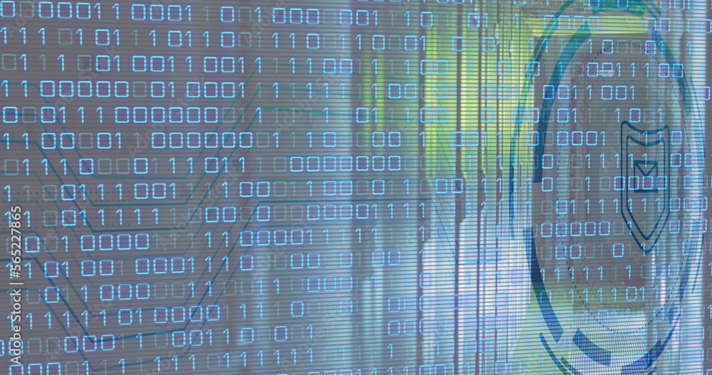 Obraz premium Composite of binary coding and data processing over computer servers