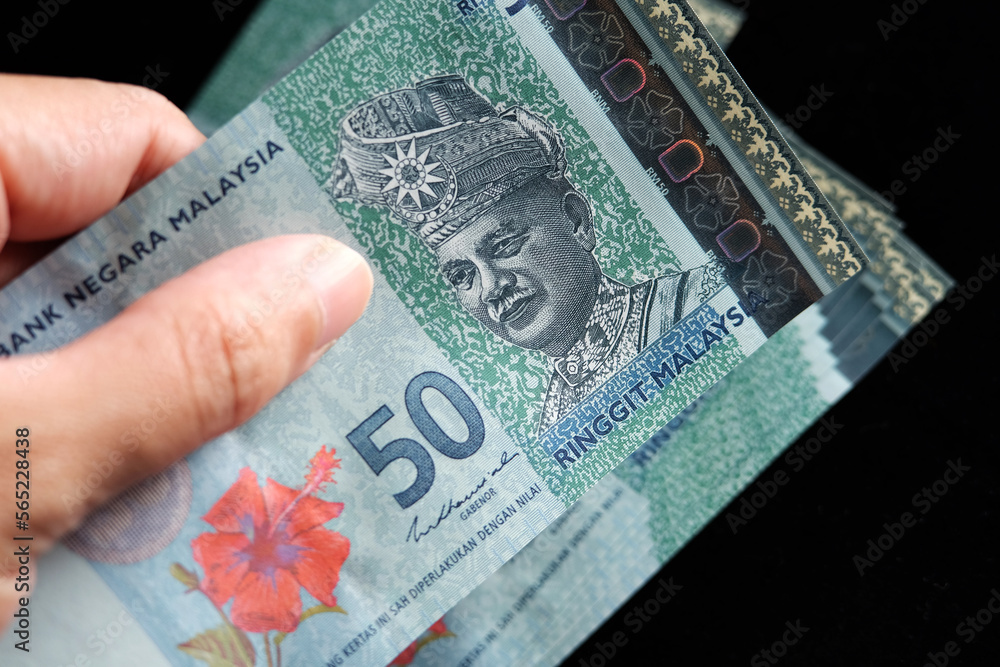 Obraz premium Close up of Malaysia 50 Ringgit current banknotes