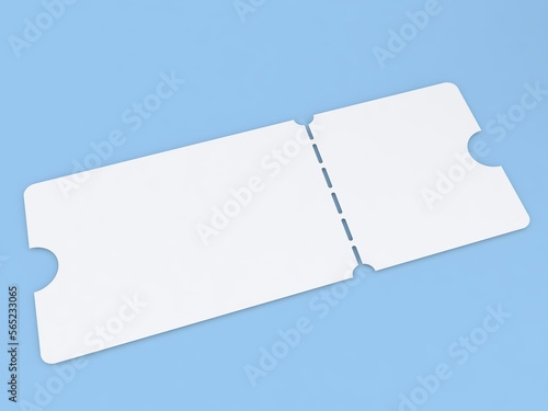 Tear-off cinema ticket on a blue background. 3d render illustration.