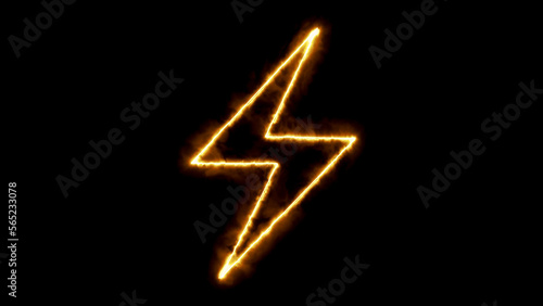 Fiery lightning sign on a black background. 3d illustration.