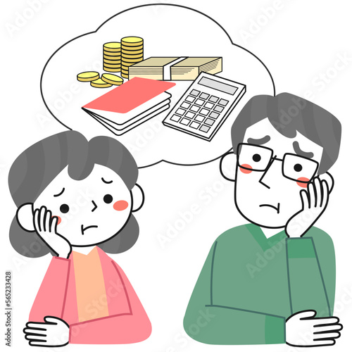 お金について悩んでいるシニア女性とシニア男性