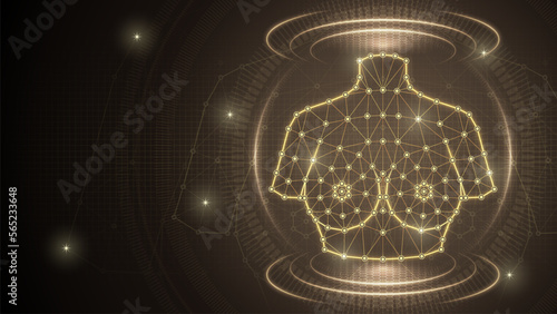 Human Organ Female Breast Mammary System Medical Low Poly Polygonal Triangulated Line Dot Connection Geometric Grid Brown Background Infographic Template