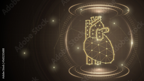 Human Organ Heart Blood Circulatory System Medical Low Poly Polygonal Triangulated Line Dot Connection Geometric Grid Brown Background Infographic Template