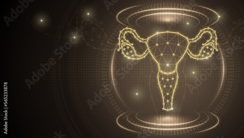 Human Organ Uterus and Ovaries 
Female Reproductive System Medical Low Poly Polygonal Triangulated Line Dot Connection Geometric Grid Brown Background Infographic Template