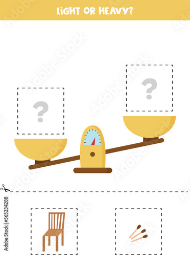Light, heavy or equal. Cut pictures below and glue to the right box.