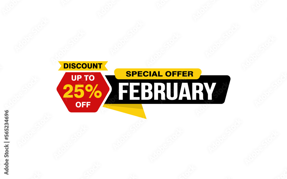 25 Percent FEBRUARY discount offer, clearance, promotion banner layout with sticker style. 25 Percent FEBRUARY discount offer, clearance, promotion banner layout with sticker style.